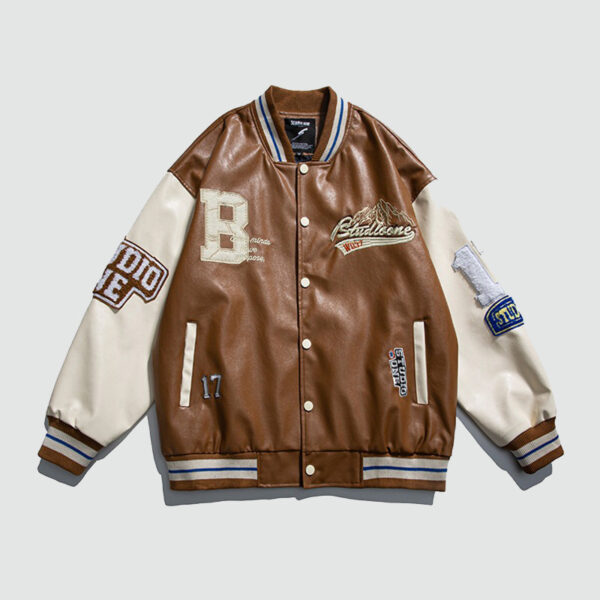 Veste Collège Vintage Holloway Taille L - Mélange Laine Et Cuir Marron, Occasion Parfait état (légers Défauts Sur Manches)